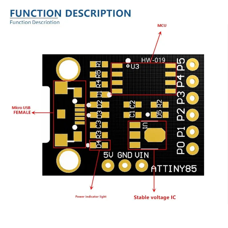 Mini ATTINY85 Micro USB Microcontroller Development Board Read