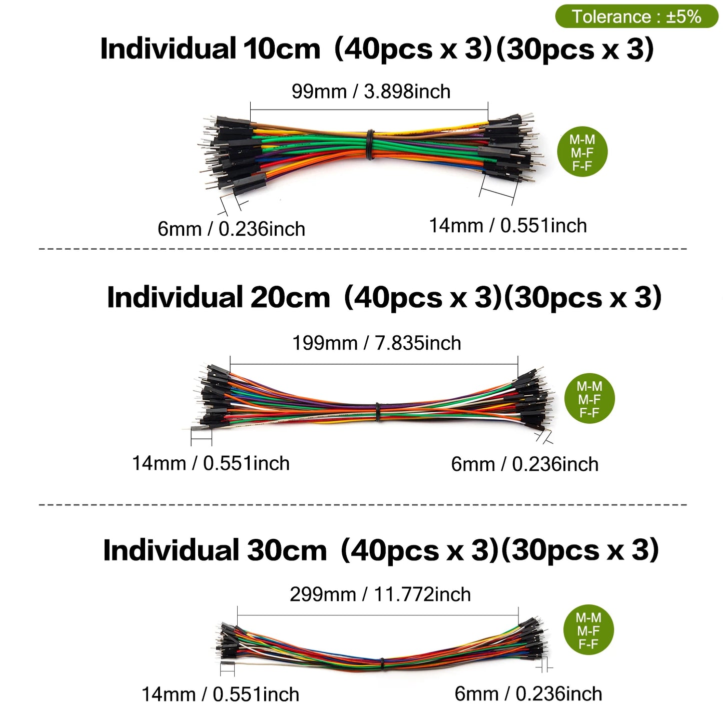 Dupont Cable Ribbon Jumper Wire Kit 10cm 20cm 30cm Male Female 24AWG Copper Line Set for DIY Arduino Breadboard PCB