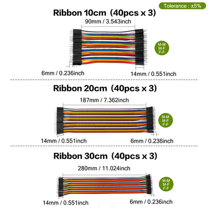 Dupont Cable Ribbon Jumper Wire Kit 10cm 20cm 30cm Male Female 24AWG Copper Line Set for DIY Arduino Breadboard PCB