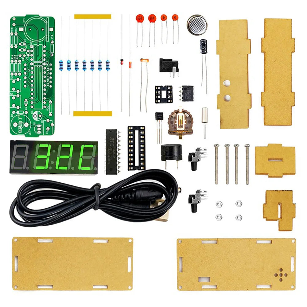 TJ-56-428 4-Digit Digital DIY Clock Kits with Acrylic Shell, DIY Alarm Clock Soldering Practice Kit for Learning Electronics