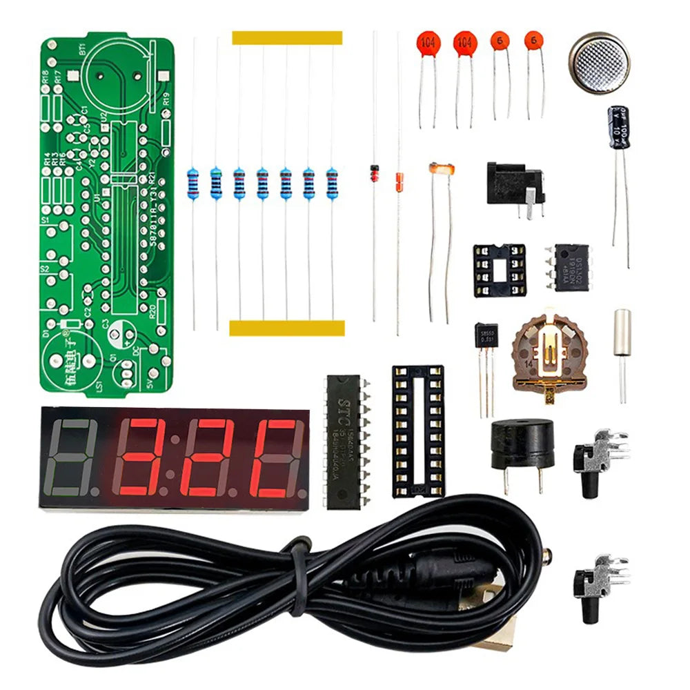 TJ-56-428 4-Digit Digital DIY Clock Kits with Acrylic Shell, DIY Alarm Clock Soldering Practice Kit for Learning Electronics