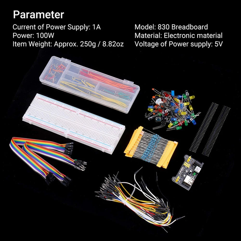 Electronic Starter Kit with Power Supply Module Jumper Wire DIY Project Starter Kit 830 Tie-Points Breadboard for Arduino