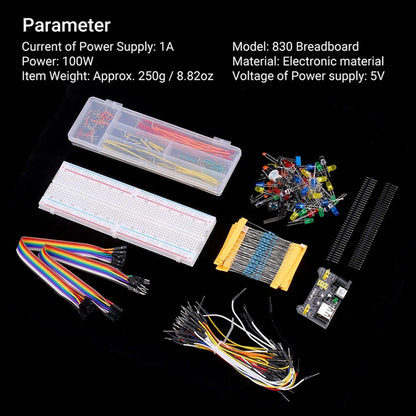 Electronic Starter Kit with Power Supply Module Jumper Wire DIY Project Starter Kit 830 Tie-Points Breadboard for Arduino