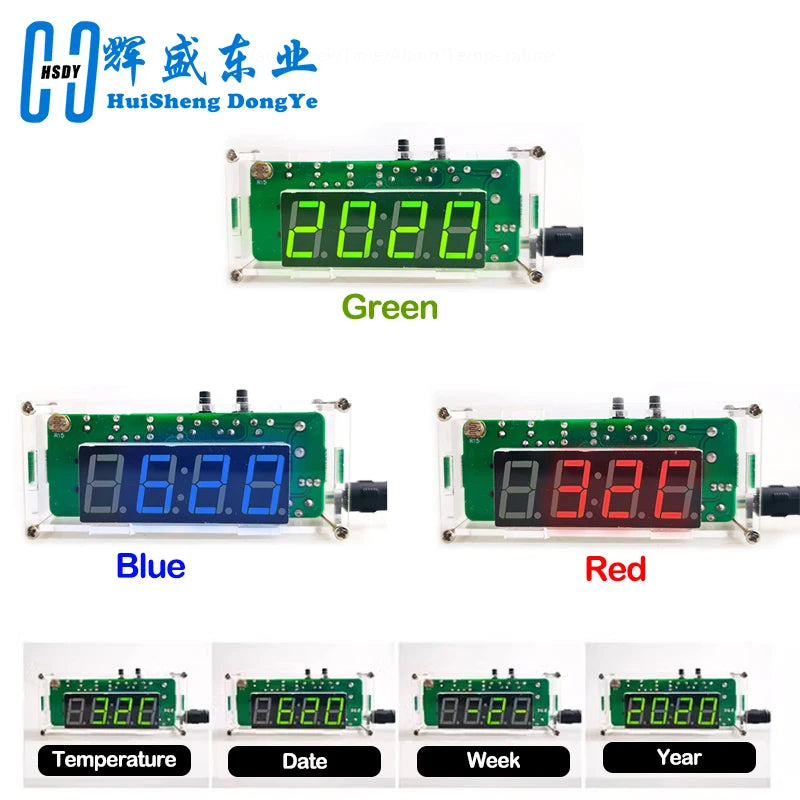 TJ-56-428 4-Digit Digital DIY Clock Kits with Acrylic Shell, DIY Alarm Clock Soldering Practice Kit for Learning Electronics