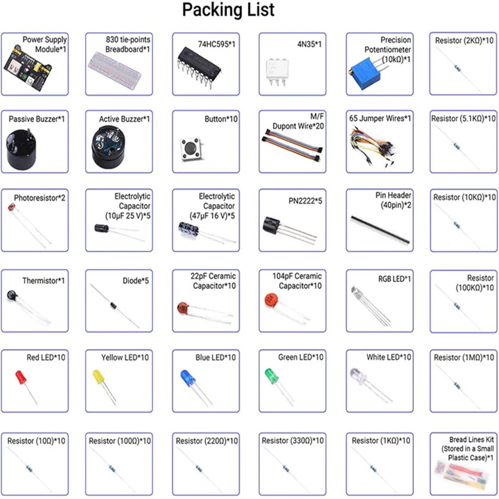 Electronic Starter Kit with Power Supply Module Jumper Wire DIY Project Starter Kit 830 Tie-Points Breadboard for Arduino