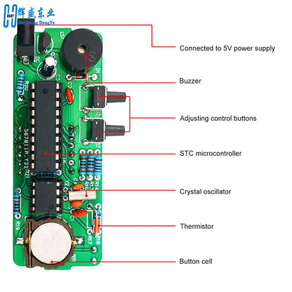 TJ-56-428 4-Digit Digital DIY Clock Kits with Acrylic Shell, DIY Alarm Clock Soldering Practice Kit for Learning Electronics