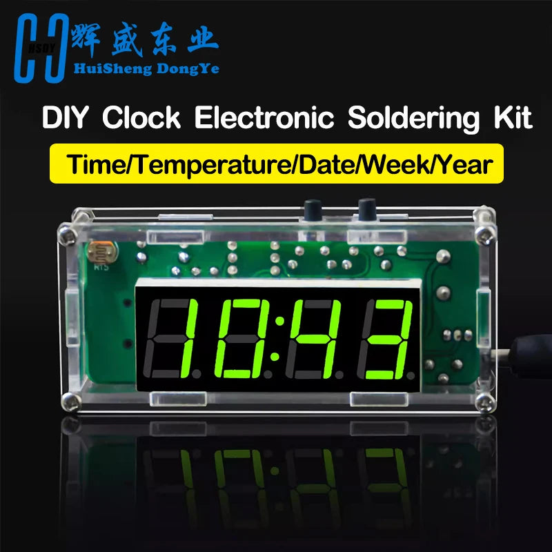 TJ-56-428 4-Digit Digital DIY Clock Kits with Acrylic Shell, DIY Alarm Clock Soldering Practice Kit for Learning Electronics